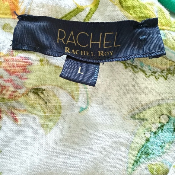 RACHEL Rachel Roy Tropical Floral Linen Blend Tie Front Blouse Puff Sleeve L - Picture 9 of 15